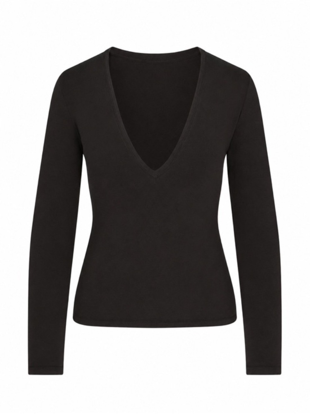 Skims NWT Cotton Jersey Long Sleeve Plunge Top in Soot - Small